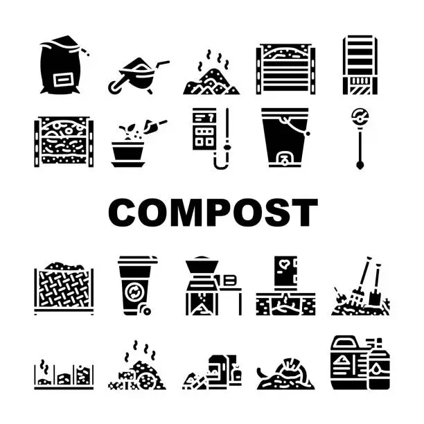 Vector illustration of Compost Production Collection Icons Set Vector