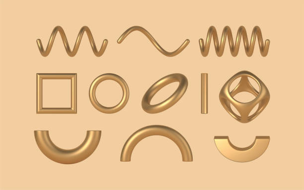 złote geometryczne kształty 3d i elementy projektowe zestaw szablonów wektorowych - donut shape stock illustrations