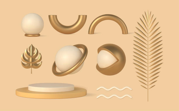 stockillustraties, clipart, cartoons en iconen met gouden juwelen voor 3d binnenlandse ontwerp vectormalplaatjereeks - gold elements