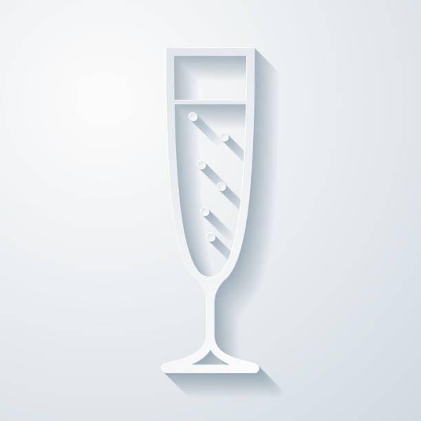 Glass of Champagne. Icon with paper cut effect on blank background Icon of "Glass of Champagne" with a realistic paper cut effect isolated on white background. Trendy paper cutout effect. Vector Illustration (EPS10, well layered and grouped). Easy to edit, manipulate, resize or colorize. Vector and Jpeg file of different sizes. champagne-glass-shadow stock illustrations