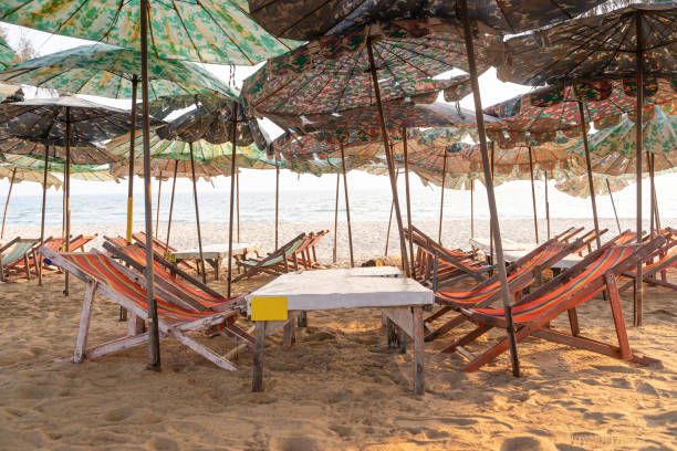 istock Beach chairs in vacation area. 1321081917