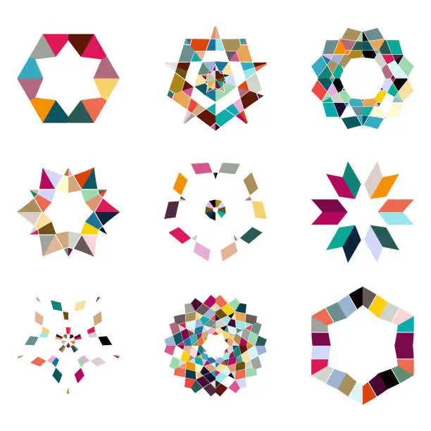 Vector illustration of Set of colorful mosaic floral pattern buttons icon collection for design