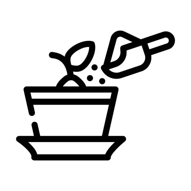Vector illustration of potted plant with compost line icon vector illustration