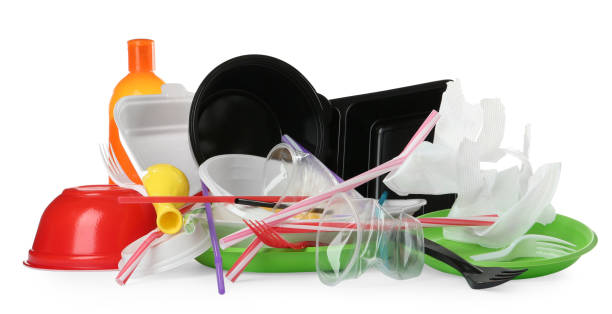 Pile of different plastic items on white background Pile of different plastic items on white background polypropylene stock pictures, royalty-free photos & images