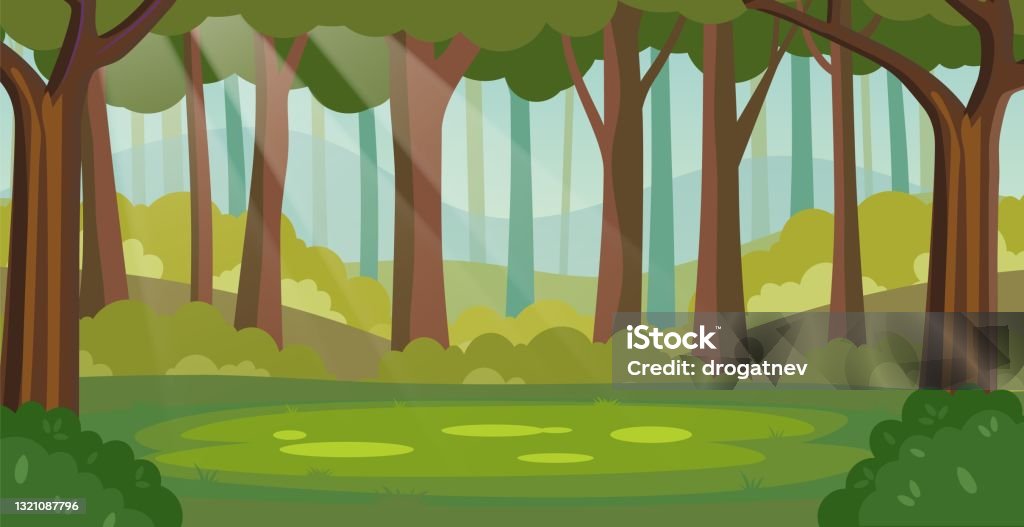 Magic Summer Jungle Forest Glade With Sunbeams Stock Illustration -  Download Image Now - Forest, Cartoon, Backgrounds - iStock