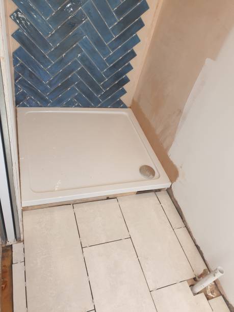 istock Incomplete tiling of an ensuite shower room. 1321089329