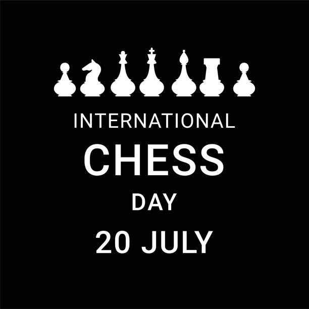 Greeting card chess day The International chess day is celebrated annually on July 20. Advertising. Invitation. Greeting card. Poster. Banner. Vector illustration. international match stock illustrations