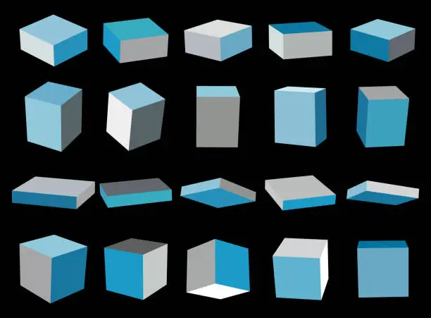 Vector illustration of cube different lighting and shadows boxes in perspectivebox model collection