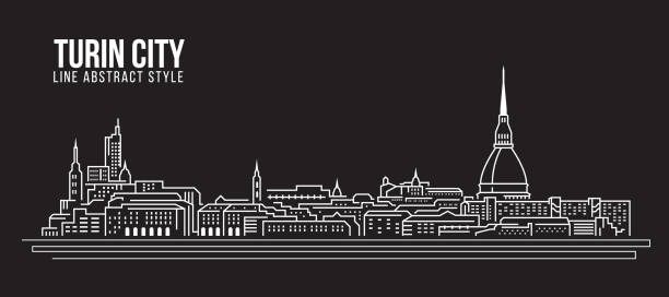 illustrazioni stock, clip art, cartoni animati e icone di tendenza di cityscape building line arte vector illustration design - torino città - torino