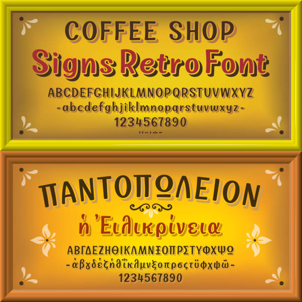 illustrations, cliparts, dessins animés et icônes de ensemble de panneaux rétro shop en arrière-plan coloré. - typebar business retro revival letter