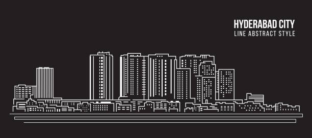 ilustrações, clipart, desenhos animados e ícones de cityscape building line arte vector design de ilustração - cidade de hyderabad - hyderabad