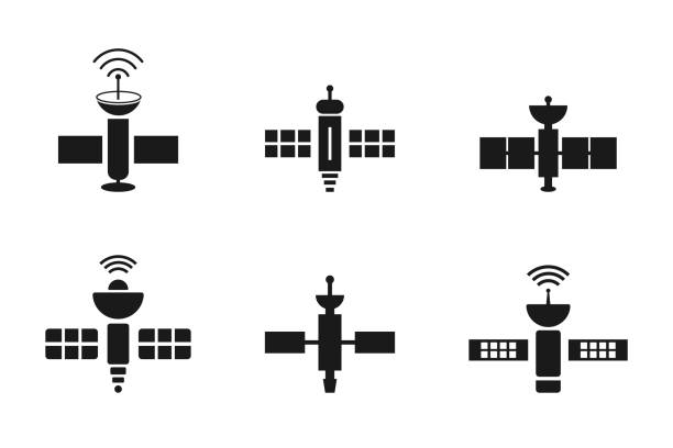 サテライトアイコンセット。各種衛星コレクション。グローバルなコミュニケーションのアイデア。 - satellite global positioning system surveillance satellite dish点のイラスト素材／�クリップアート素材／マンガ素材／アイコン素材