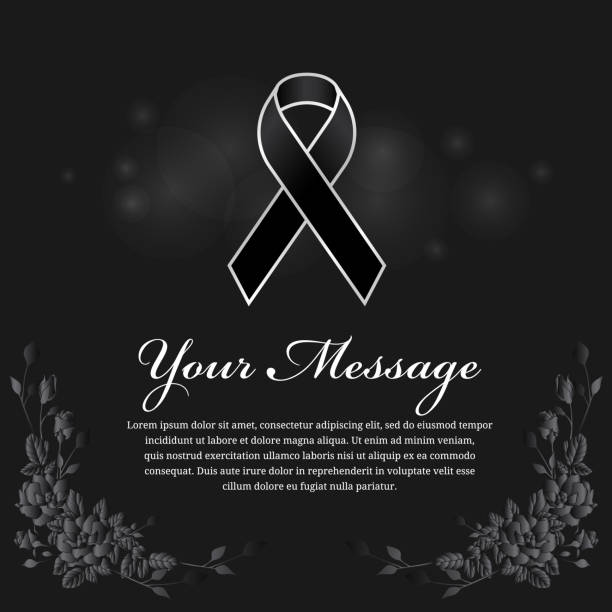 funeral card - Black ribbon in silver border and place for text and rose flower frame vector design funeral card - Black ribbon in silver border and place for text and rose flower frame vector design mourning ribbon stock illustrations