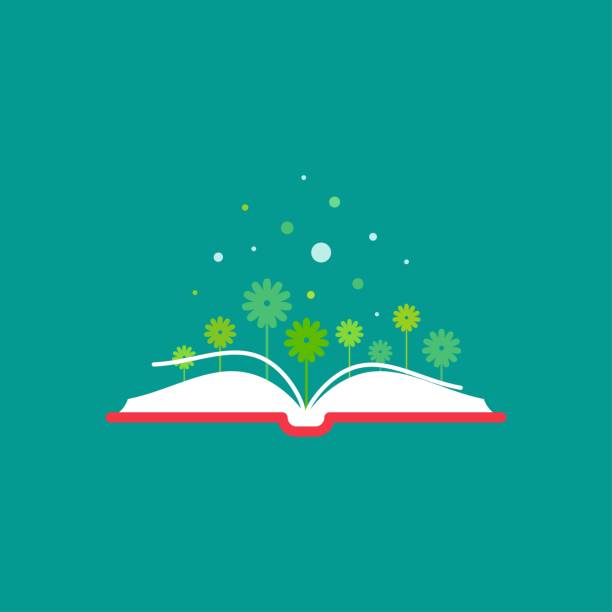 Open book with green flowers. Flat icon isolated on turquoise background. Open book with green flowers. Flat icon isolated on turquoise background. Reading icon. Vector illustration. Idea logo. Inspiration pictogram. Power of knowledge and education sign. continuing education stock illustrations