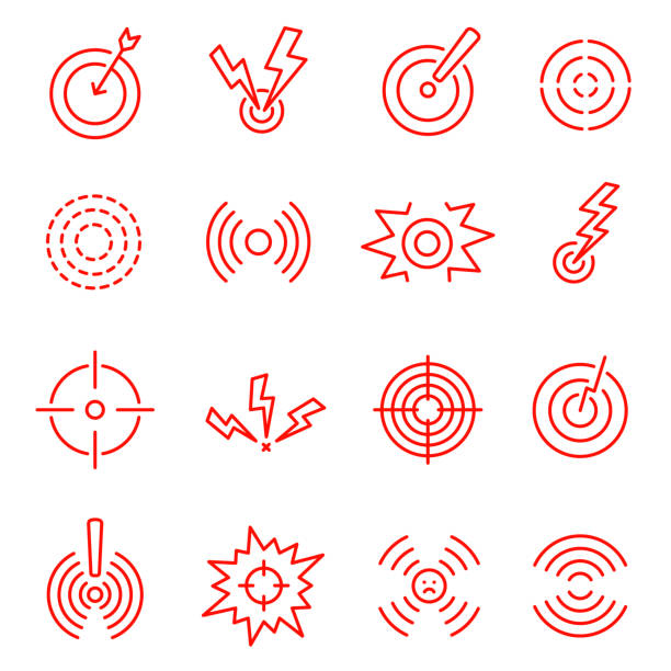 ilustrações de stock, clip art, desenhos animados e ícones de collection linear red pain markers icon vector illustration. set local circles human part ache - pointing