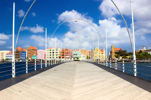 Floating pntoon bridge in Willemstad, Curacao Floating pntoon bridge in Willemstad, Curacao curaçao stock pictures, royalty-free photos & images