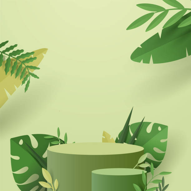 istock Abstract minimal scene with geometric forms. cylinder podium in green background 1321098425