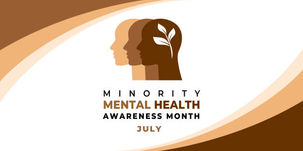 ilustrações de stock, clip art, desenhos animados e ícones de minority mental health awareness month. vector web banner for social media, poster, card, flyer. text minority mental health awareness month, july. human head, a plant with leaves on white background. - minority