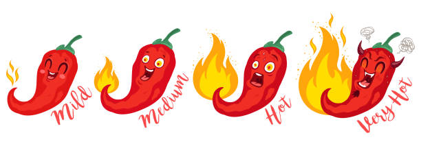 vektor-st-illustration einer würzigen chili-pfeffer mit flamme. cartoon rote chili für mexikanische oder thailändische küche - devil chili stock-grafiken, -clipart, -cartoons und -symbole
