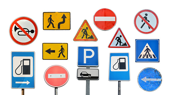 Set road signs isolated on a white background.