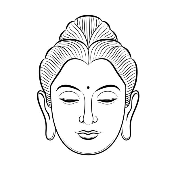 Buddha head vector illustration line art isolated Buddha head vector illustration line art isolated. buddha face stock illustrations