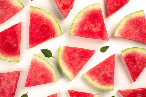 istock Slice of watermelon on white background 1321110282