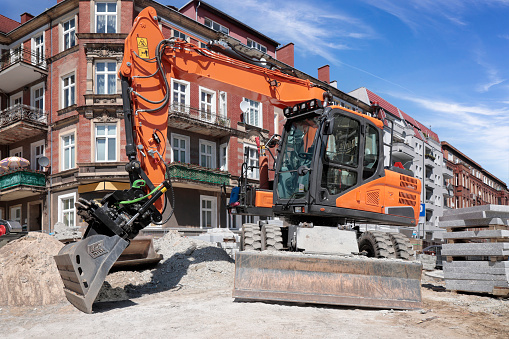 City street during renovation in Szczecin, Poland