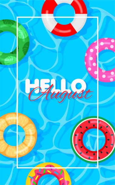 istock Swimming pool summer background with colorful lifebuoys. 1321111553