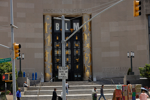 Brooklyn, NY, USA, May 31, 2021: entrance to Brooklyn Public Library, Brooklyn, NY, USA
