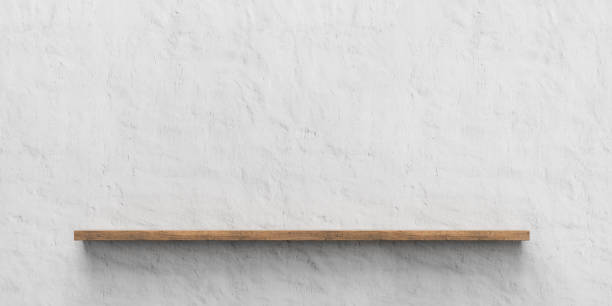 istock Wooden shelf over grunge, rustic wall, suitable for product display. 3D render. 1321115163