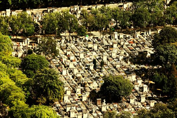 Paris, France - aerial view of Montparnasse cemetery. Famous graveyard.