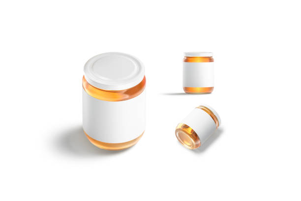 istock Blank glass jar with honey white label mockup, different views 1321123297
