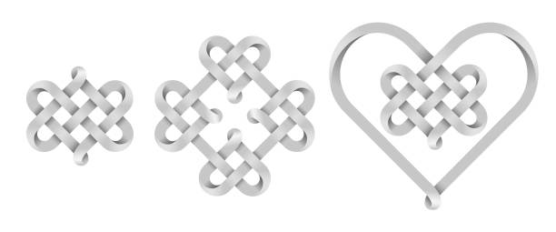 Set of heart signs made of intertwined mobius stripes as celtic knots. Symbols of endless love. Vector illustration. Set of heart signs made of intertwined mobius stripes as celtic knots. Symbols of endless love. Vector illustration isolated on a white background. celtic knot symbol of eternal love stock illustrations