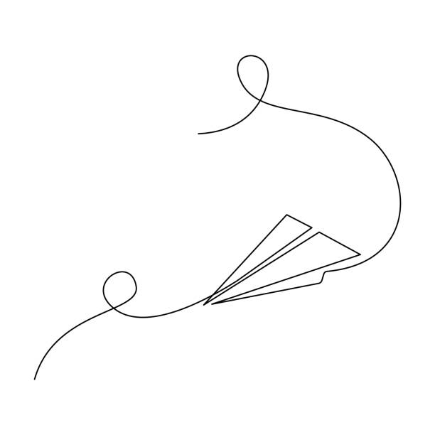 Flying Paper plane with in one continuous line drawing. Airplane in outline style. Message mail concept with editable stroke. Vector illustration Flying Paper plane with in one continuous line drawing. Airplane in outline style. Message mail concept with editable stroke. Vector illustration. gliding stock illustrations