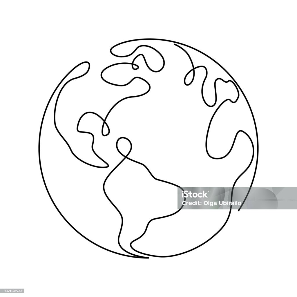 Earth globe in one continuous line drawing. Round World map in simple doodle style. Infographic territory geography presentation isolated on white background. Vector illustration - Royalty-free Globo terrestre arte vetorial