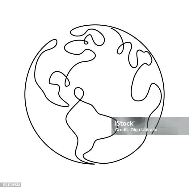 Earth Globe In One Continuous Line Drawing Round World Map In Simple Doodle Style Infographic Territory Geography Presentation Isolated On White Background Vector Illustration - Arte vetorial de stock e mais imagens de Globo terrestre