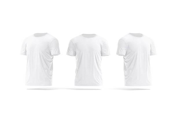 istock Blank white wrinkled t-shirt mockup, front and side view 1321129526