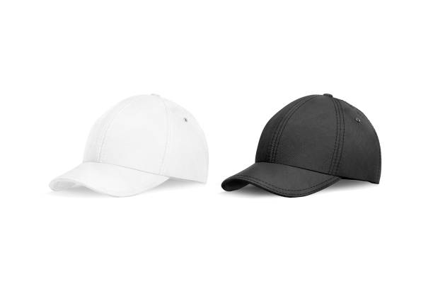 istock Blank black and white baseball cap mockup, half-turned view 1321129668