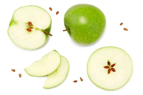 istock green apple with slices isolated on a white background. top view. clipping path 1321129703
