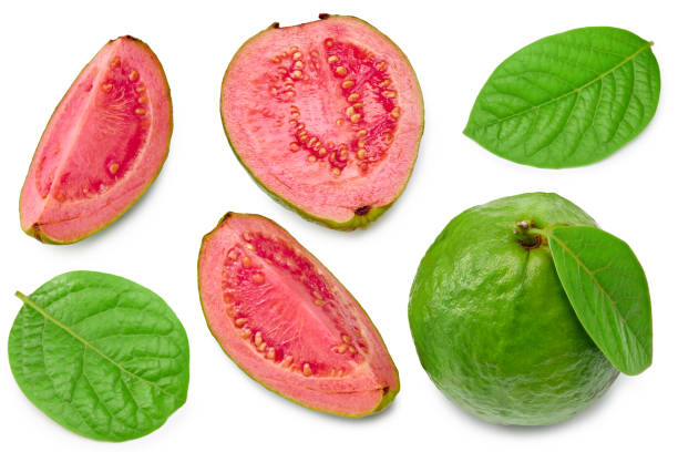 istock guava with slice isolated on white background. clipping path. top view 1321129717