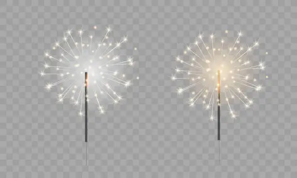 Vector illustration of Sparklers gold and silver decoration for banner postcard poster design for new year 2022