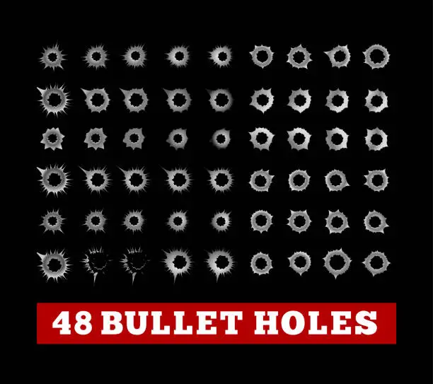 Vector illustration of Bullet holes vector illustration on black