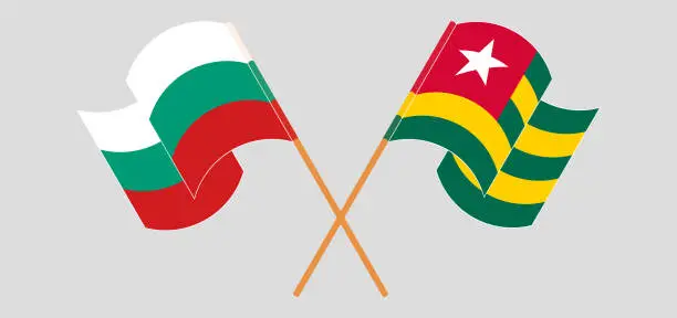 Vector illustration of Crossed and waving flags of Bulgaria and Togo