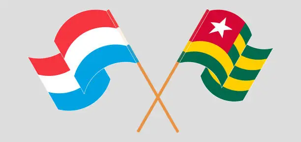 Vector illustration of Crossed and waving flags of Luxembourg and Togo