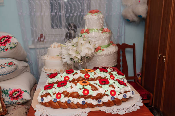 istock Wedding bread decorated with flowers and leaves with dough 1321134333