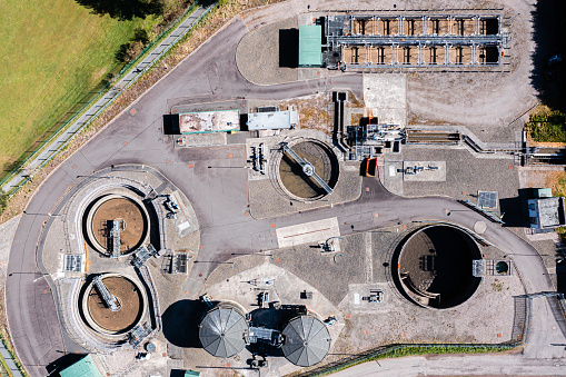 The view from a drone of a waste treatment plant in a small Scottish town in Dumfries and Galloway south west Scotland