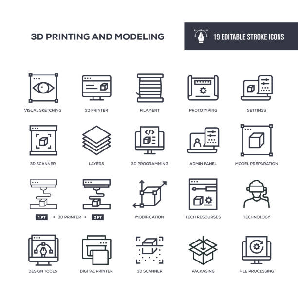 19 3D Printing and Modeling Icons - Editable Stroke - Easy to edit and customize - You can easily customize the stroke with