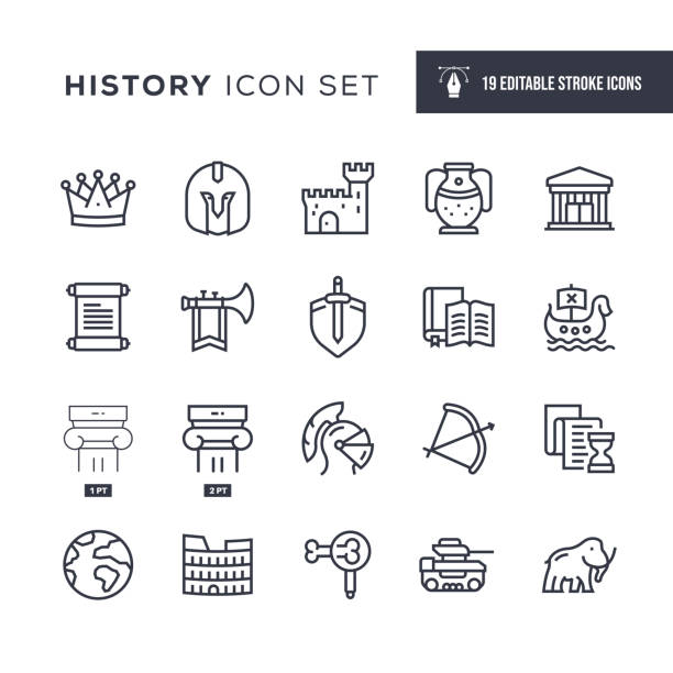 historie editable stroke line icons - geschichtlich stock-grafiken, -clipart, -cartoons und -symbole