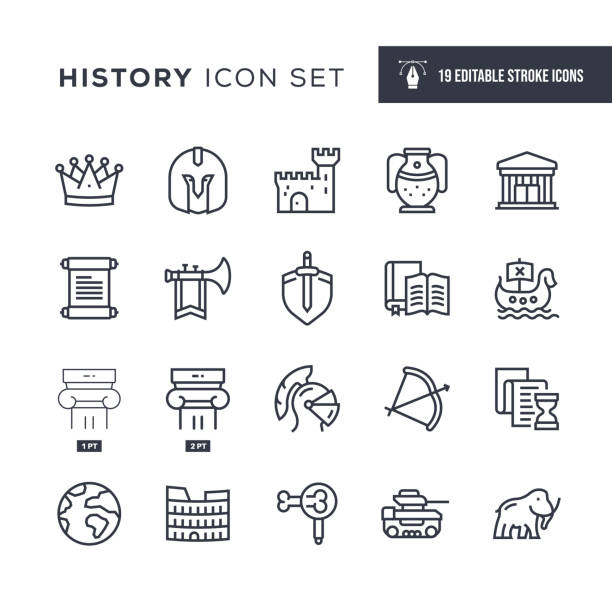 ilustrações de stock, clip art, desenhos animados e ícones de history editable stroke line icons - century