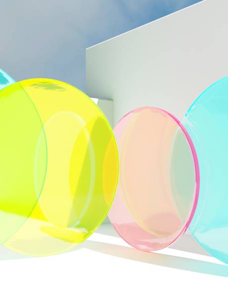 istock 3D Rendering Summer Theme Abstract Circle Neon Acrylic Plates under Sunlight Background for Beauty, Skincare and Healthcare Product Display. 1321138775